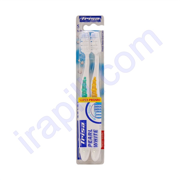 Trisa-Pearl-White-Soft-Dual-Toothbrush-green-yellow مسواک مدل Pearl White با برس نرم تریزا رنگ سبز-نارنجی