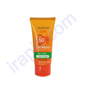 کرم ضد آفتاب فاقد چربی آکنه سول پلاس SPF50 مات کننده با پوشش بالا رنگ بژ هلویی آردن سان 50 گرم