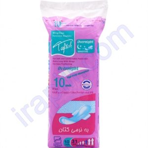 نوار بهداشتی ویژه شب کتانی تافته بسته 10 عددیه